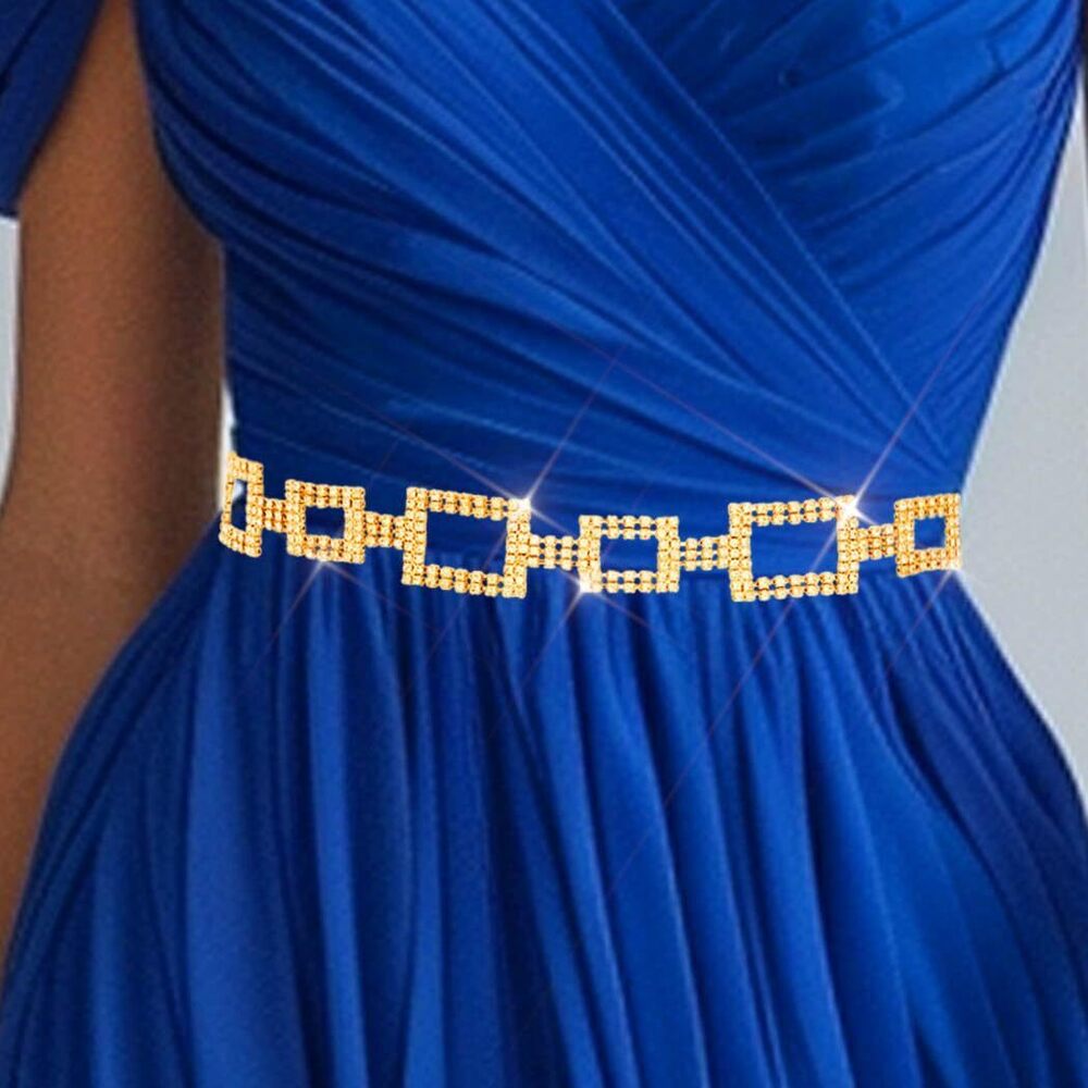 2975 Sparkly Rhinestone Dress Belt Silver Crystal Chain Belts Fashion - Picture 4 of 8